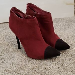 Burgundy and Black Colorblock Suede Booties Sz 10